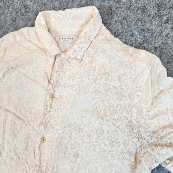Allsaints Mosaic Shirt Men M Beige Abstract Loop Collar Casual All Saints READ - Picture 1 of 10